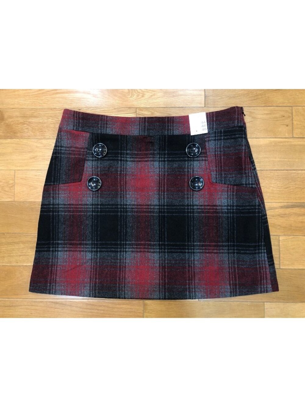 NWT Yessica by C&A Plaid Wool Blend A-Line Mini Skirt Burgundy Gray US 12  EU 44